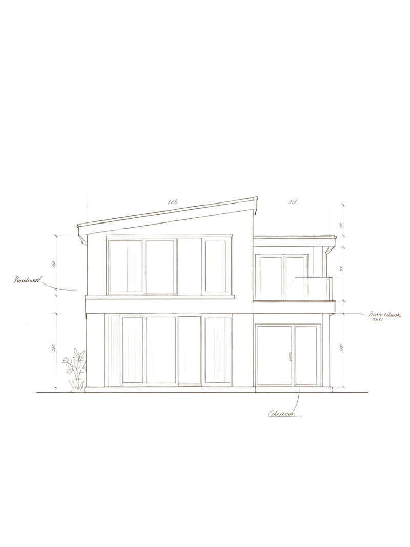 Feine Architekturskizze eines modernen Einfamilienhauses